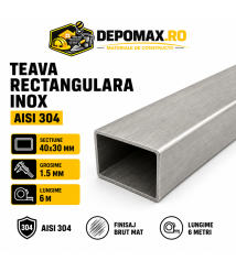 Teava rectangulara inox AISI 304, 40 x 30 x 1.5 mm, 6 metri Teava rectangulara inox AISI 304, 40 x 30 x 1.5 mm, 6 metri